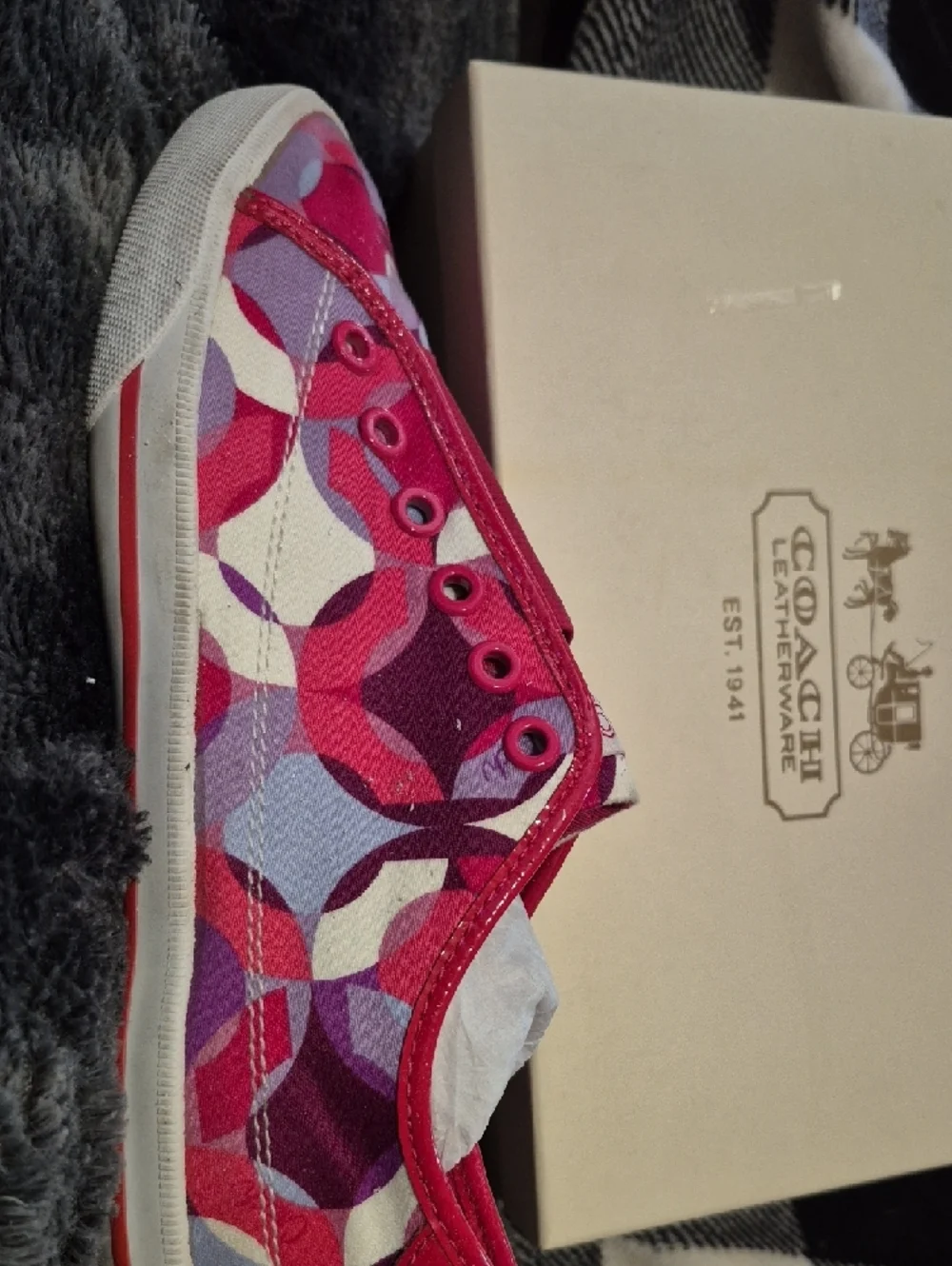 Coach Poppy Valentine  Pink & Purple Patterned Canvas Slip-On Sneakers